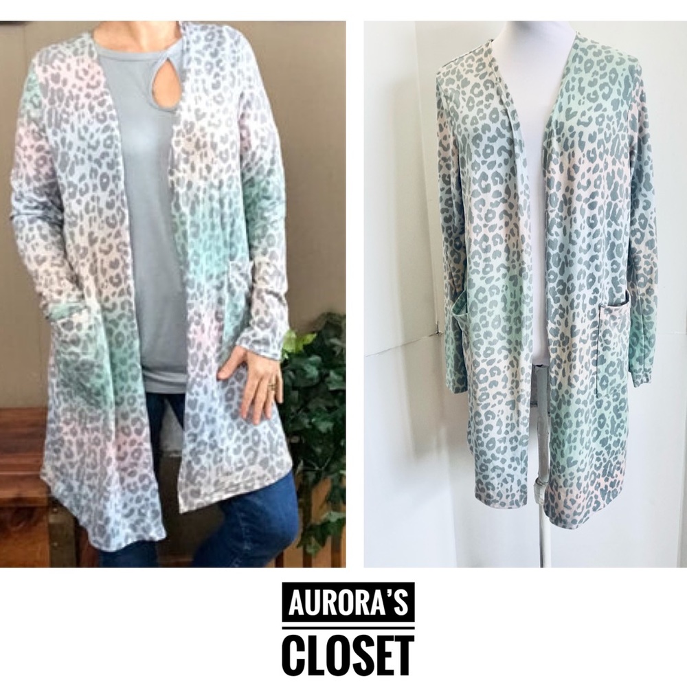 Heimish L Rainbow Leopard Cardigan Duster Long Sleeves
